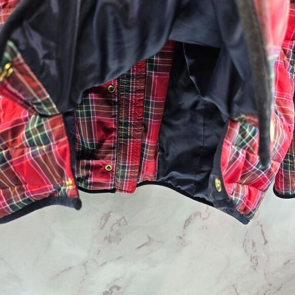 Talbots Jacket Womens Large Red Navy Plaid Corduroy Puffer Shacket Button Snap - Picture 8 of 12
